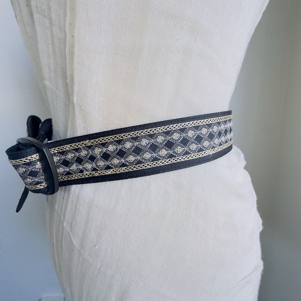 Bison Designs Black Embroidered Belt Small Boho Western Gold Silver Thread USA - Picture 8 of 8